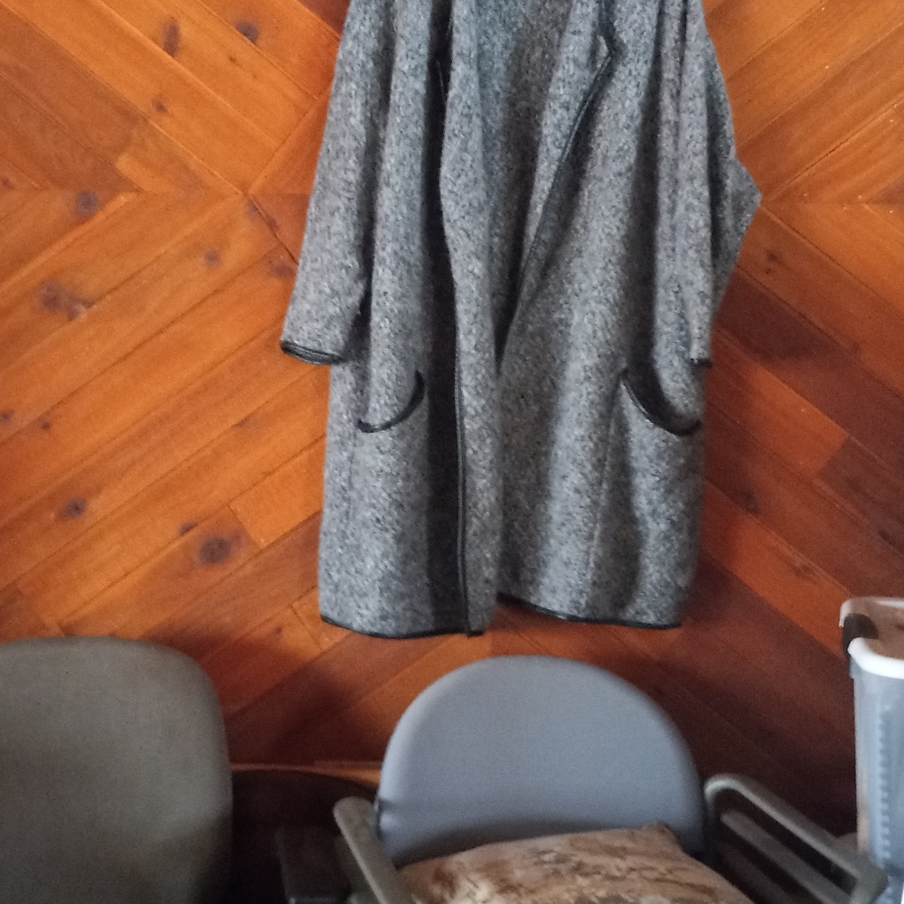 Sweater jacket with faux leather trim